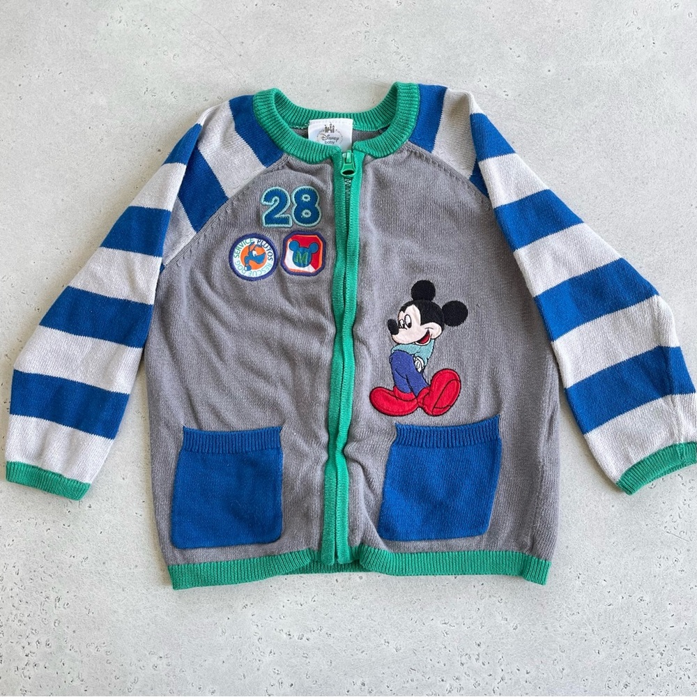 Vintage Disney Mickey Mouse Embroidered Lightweight Zippered Cardigan Sweater